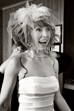 "i look like a complete lunatic", "excited wedding photo of bride"