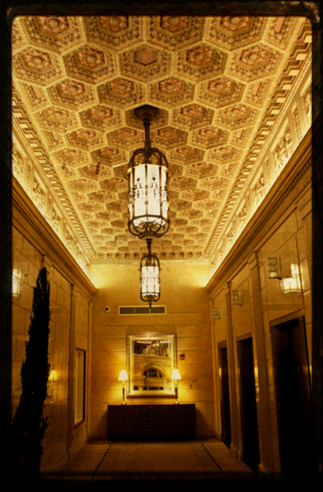 "Photograph of Interior Elevator Bank of Hotel Magnolia in Dallas"