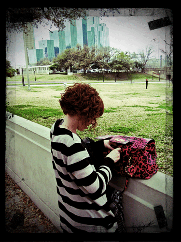 "Image of artist alli Woods Frederick at the grassy knoll in dallas, texas."
